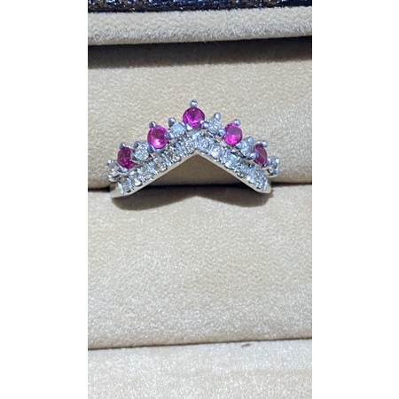 cincin berlian eropa mix batu merah ikat perak