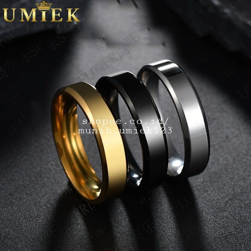 Cincin Pria Wanita Titanium polos Emas kuning gold Silver putih perak Hitam item black cowok cewek m