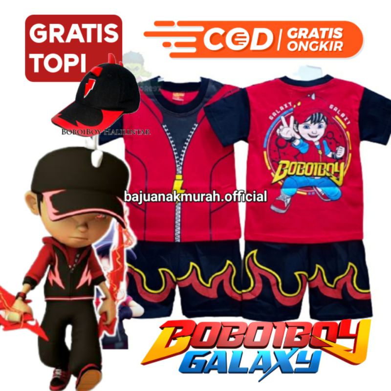 SETELAN BAJU BOBOIBOY ANAK LAKI LAKI GRATIS TOPI / BAJU BOBOIBOY HALILINTAR / BAJU BOBOBOY ANAK LAKI