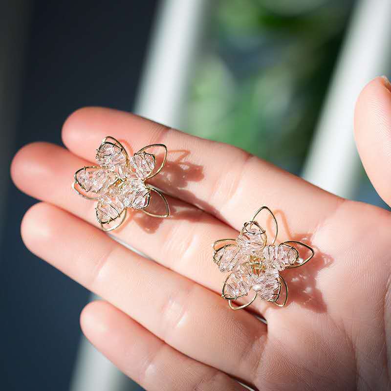 Anting Kristal Bentuk Bunga Gaya Korea titanium anti karat korea anting tusuk anting anting