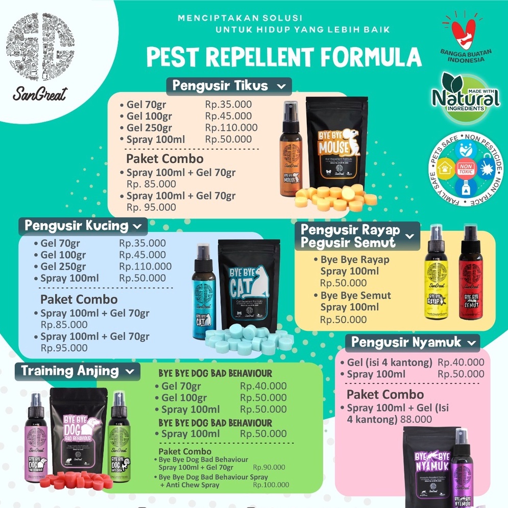 Semprotan anti nyamuk untuk bayu, balita, anak-anak anti nyamuk untuk bayi balita anak-anak  bentuk spray  non pestisida essential oil aman dari SanGreat Bye Bye Nyamuk 250 ml