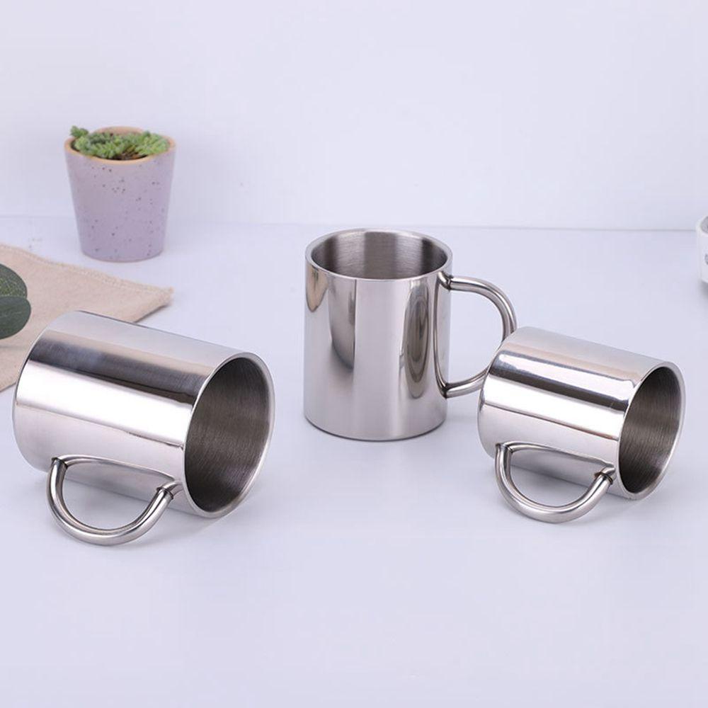 [Elegan] Cangkir Teh 220ml Anti Panas Portable Stainless Steel Dengan Pegangan silver Mug Cangkir