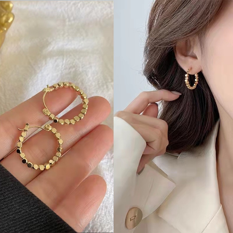 Anting Stud Bentuk Bola Lingkaran MINI Warna Silver / Gold Untuk Aksesoris Perhiasan Wanita