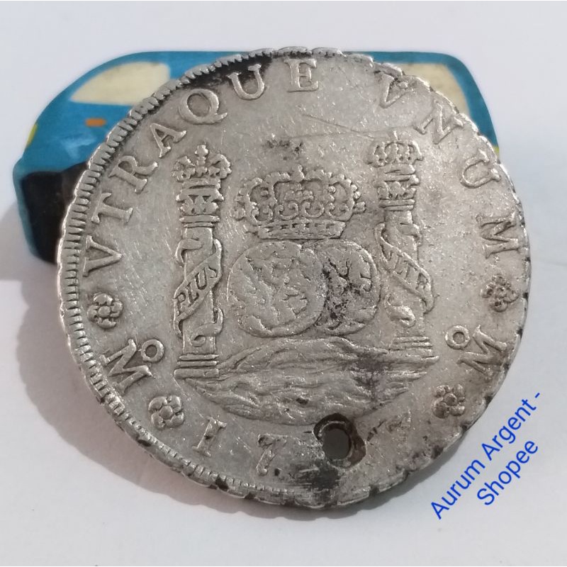 SD.4-- 1 PC KOIN PERAK KUNO ASLI 8 REALES FERDND.VI.D.G.HISPAN TH 17...7. -- SILVER COIN --