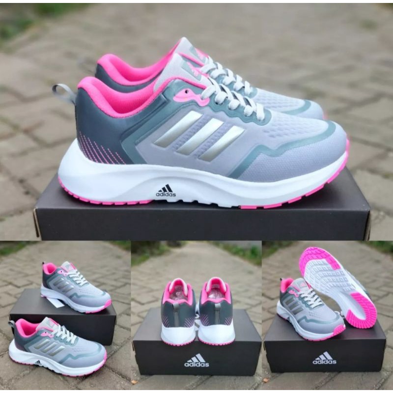 Adidas zoom abu pink sepatu running wanita