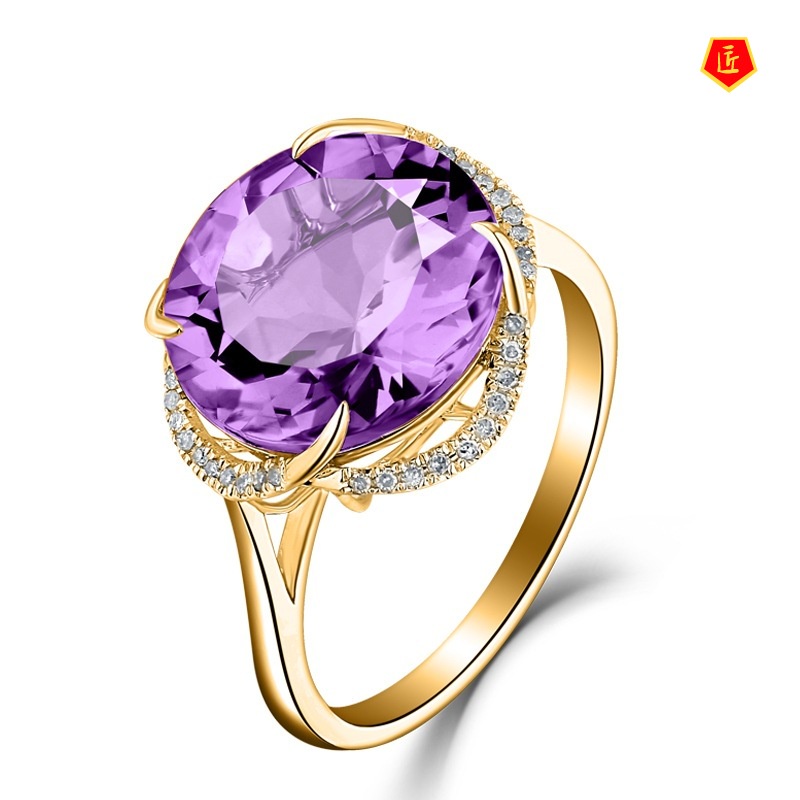 [Ready Stock]Women's Amethyst Gemstone Ring Simple and Stylish