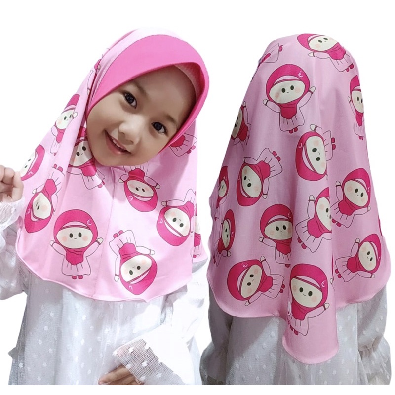 HIJAB INSTANT ANIMASI QALEY PINK/ HIJAB ANAK / HIJAB KARAKTER / HIJAB LUCU / HIJAB KARAKTER