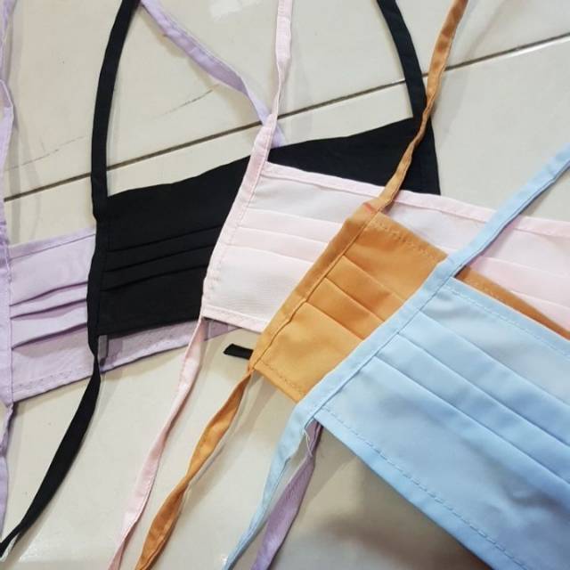 Masker kain tali hijab dan masker kain tali karet | masker polos hijab | masker motif