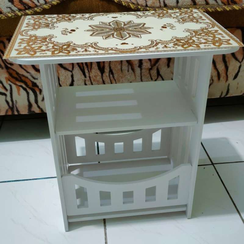 Meja Ngopi Kotak 2 Layer Square Coffee Table Meja Majalah Sudut Meja Dekorasi Vintage Minimalis