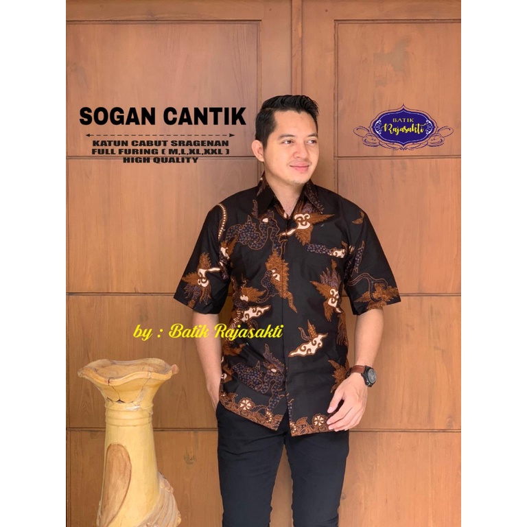 SOGAN CANTIK, KEMEJA BATIK PRIA KAIN KATUN CABUT HALUS SRAGENAN FULLFURING