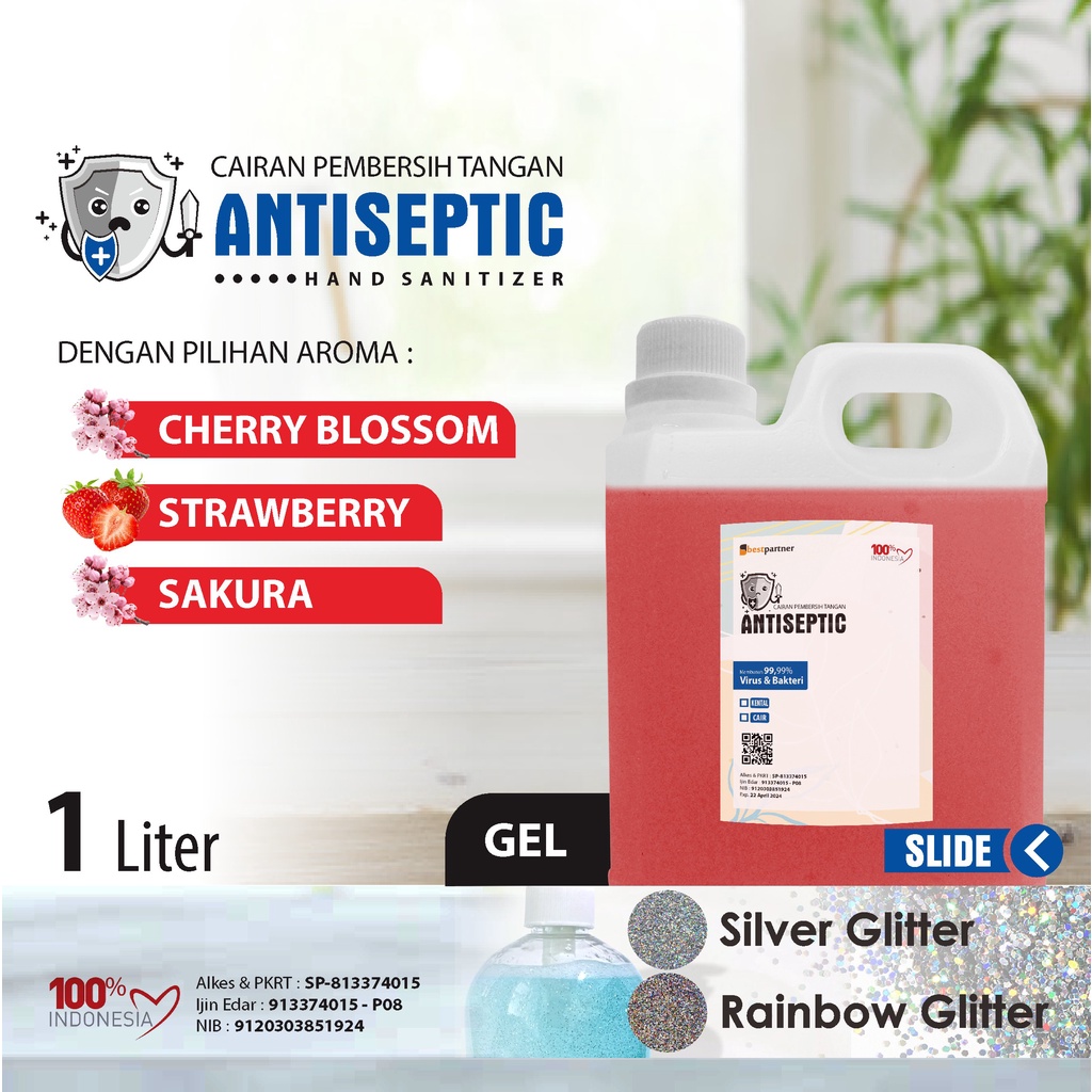 Hand Sanitizer Gel Antiseptic Aroma Segar Gilter Kemasan 1 Liter Jerigen+Free Bubble wrap