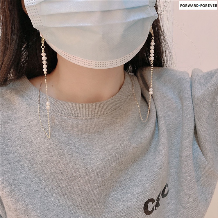 High quality pearl metal chain face mask necklace ladies M60093