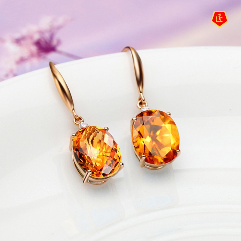 [Ready Stock]Luxury New Gold Citrine Earrings