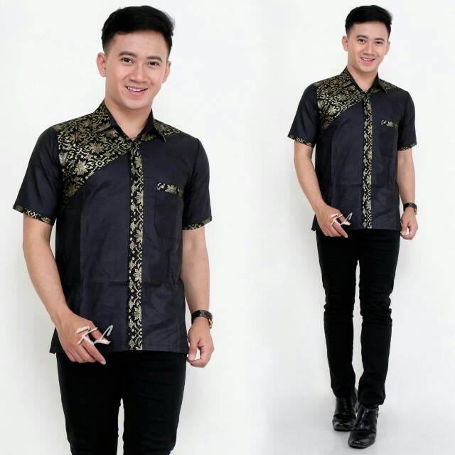 BSWART Batik HRB026 Kenongo Hem Pendek Padi Pekalongan M L XL Batik Pria MURAH Modern Grosir