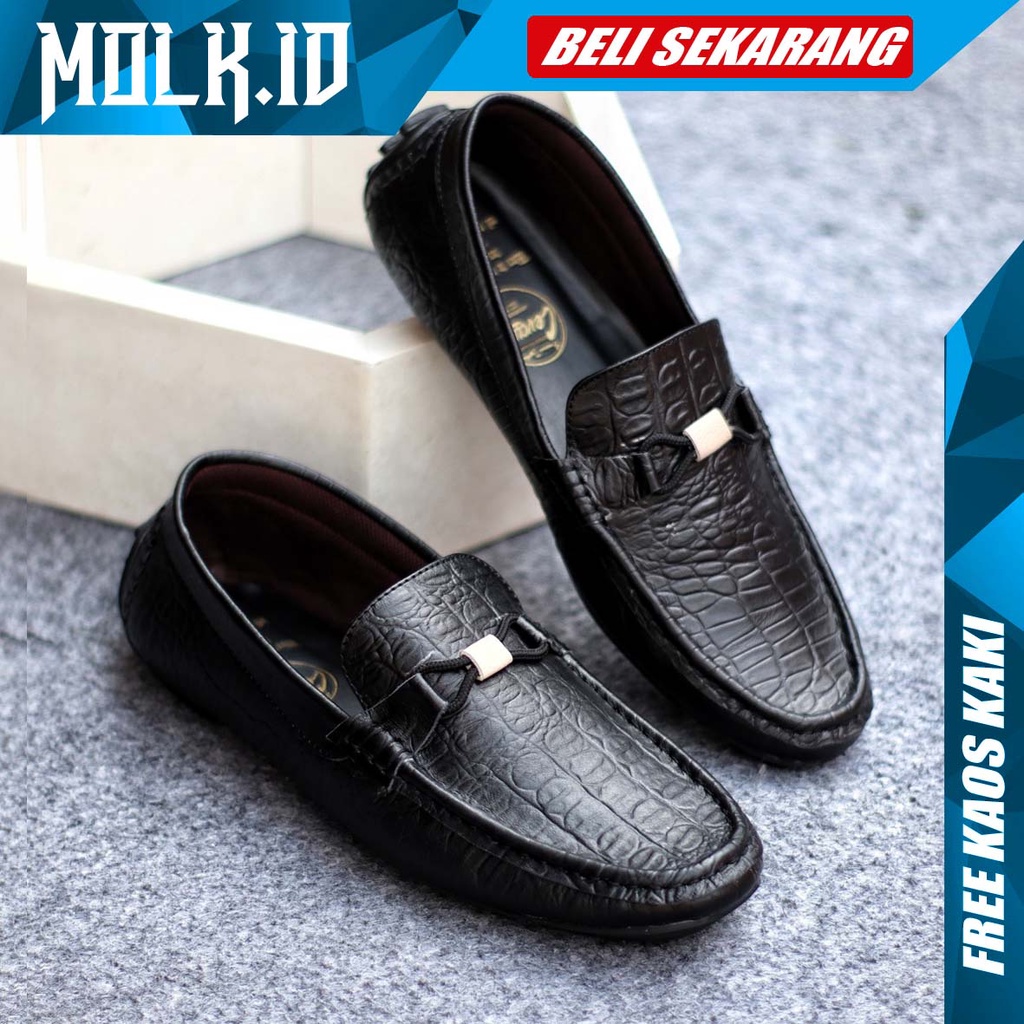 MOLK|Sepatu Kasual Slip On pria Kulit Asli Selop Slop Kerja Santai Kuliah Semi Formal Footwear