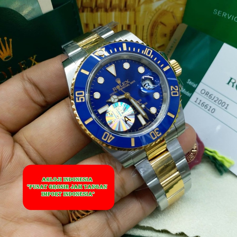 New Jam Pria Rolex Submariner Two Tone Swiss Clone Garansi 1th