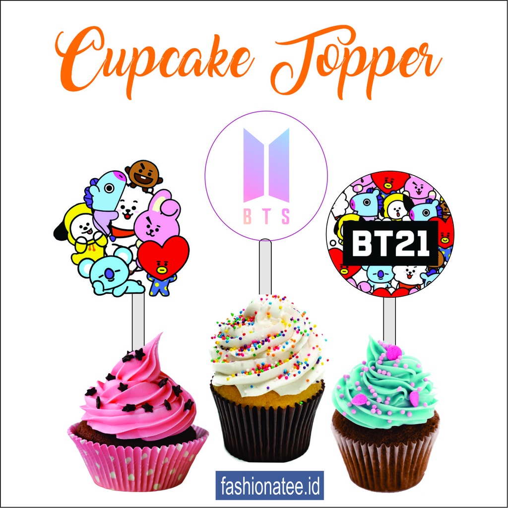 cupcake topper bts bt21 army hiasan kue medan
