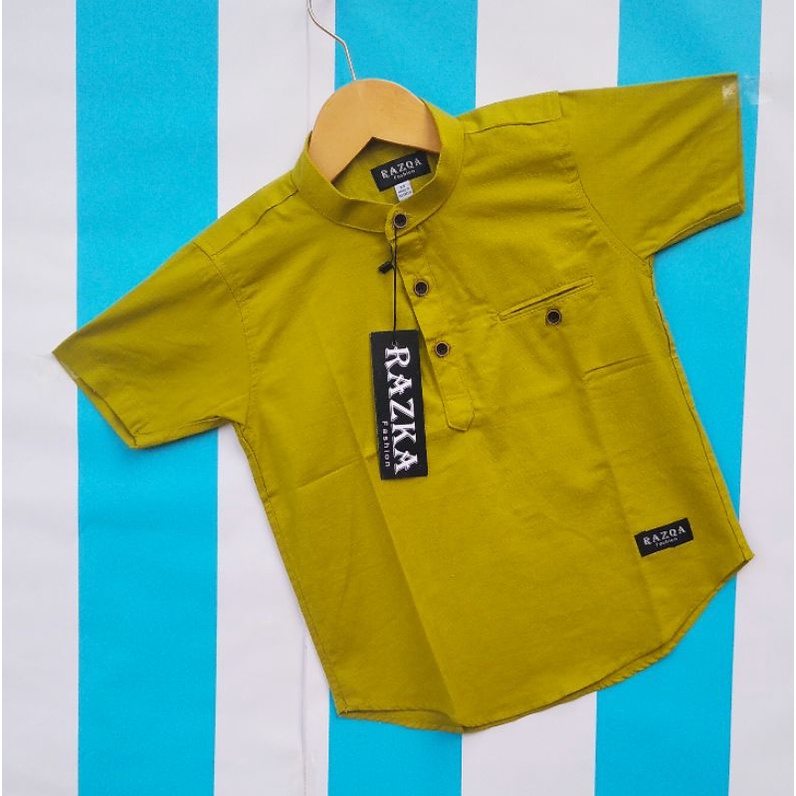 COD Kemeja Anak lengan Pendek / Kemeja koko Anak Lebaran / Kemko Anak Warna Lemon / KEMEJA ANAK PEND
