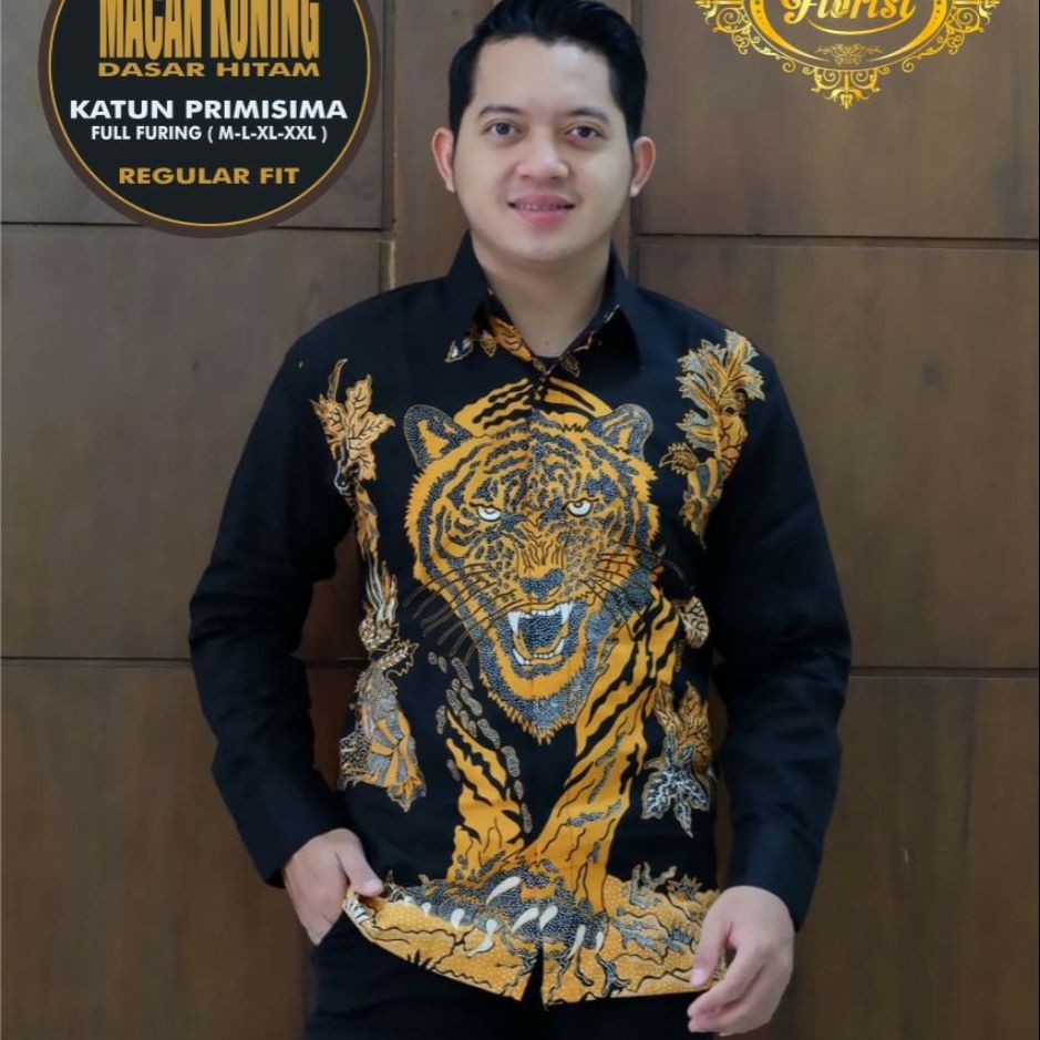 Kemeja Batik Exclusive Lengan Panjang Batik Pria Motif Macan Warna Kuning Batik Macan Terbaru MACAN