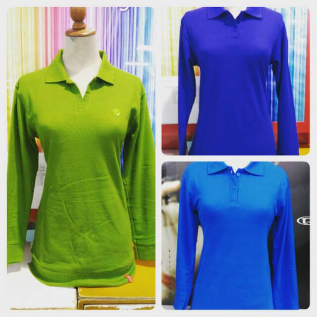 Kaos PoloShirt wanita tangan panjang hijau daun