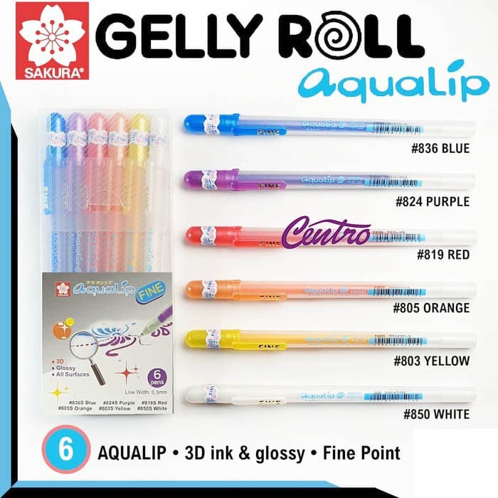 

Sakura Gelly Roll Aqualip Fine Point Set 6 Gel Pen 3D Nail Art craft