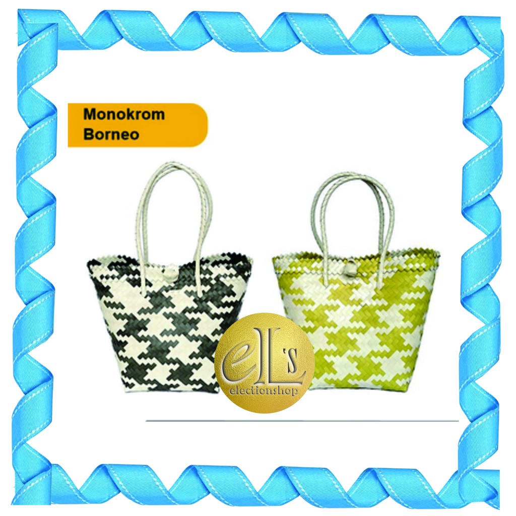 Tas Anyaman Plastik MONOKROM BORNEO Gagang Panjang Ada Kancing