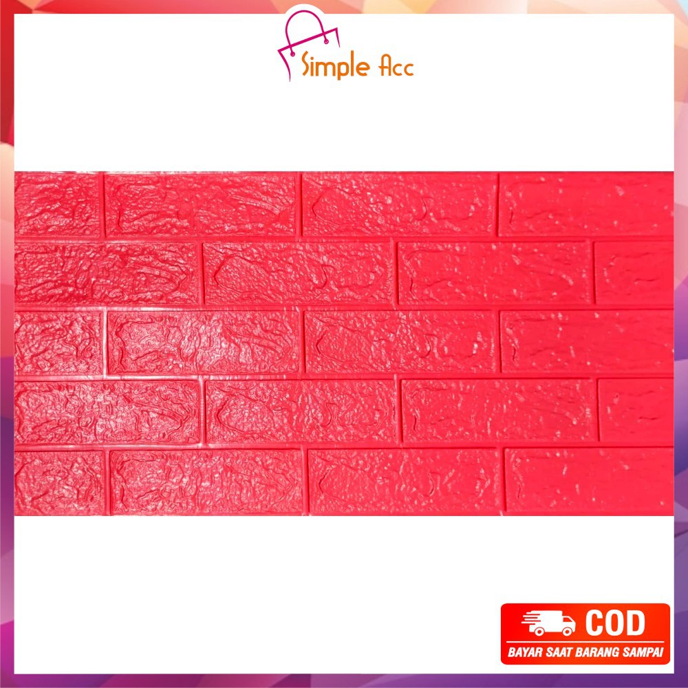 ~COD~ DO-C206 Wallpaper Dinding Foam 3D Kecil Motif Batu Bata/Walpaper Stiker Dinding Dekorasi Kamar-Batu Bata MERAH
