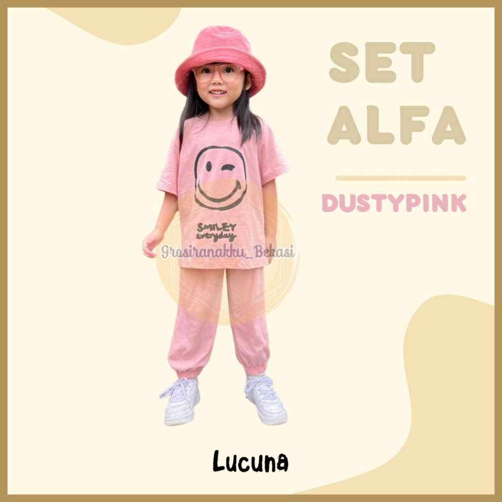 Setelan Anak Unisex Lucuna Alfa Warna DustyPink Size 1-5Tahun