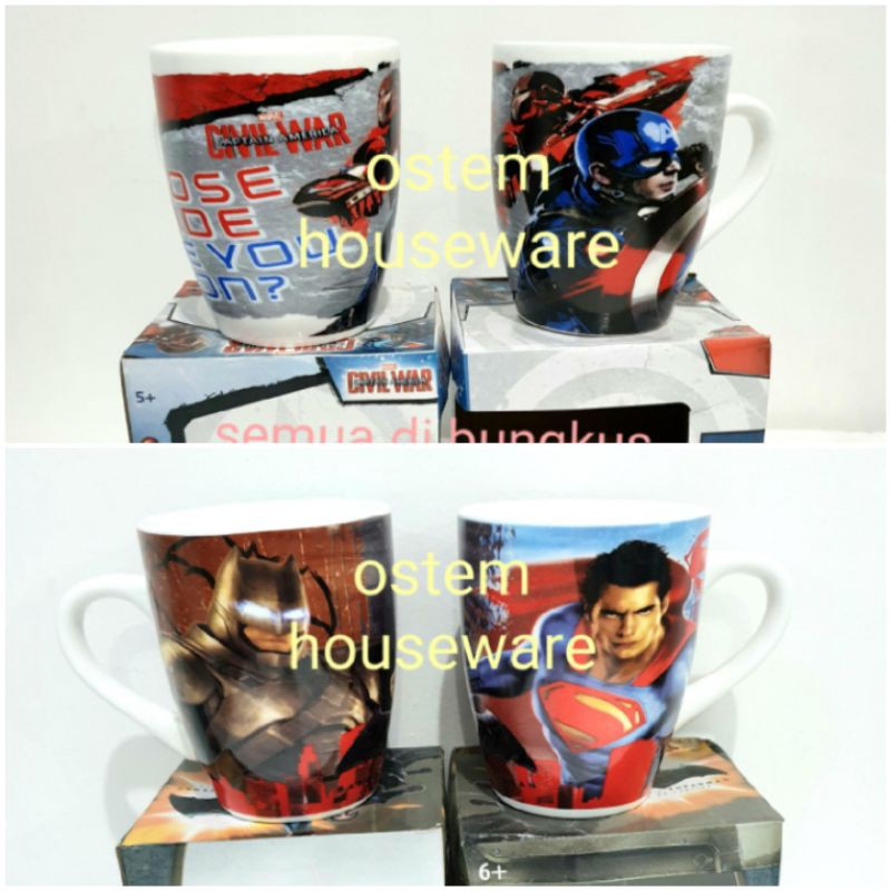 OBRAL TECHNOPLAST MUG GELAS KERAMIK BATMAN VS SUPERMAN,(IRON MAN CAPTAIN AMERICA=CIVIL WAR) 12OZ HOM