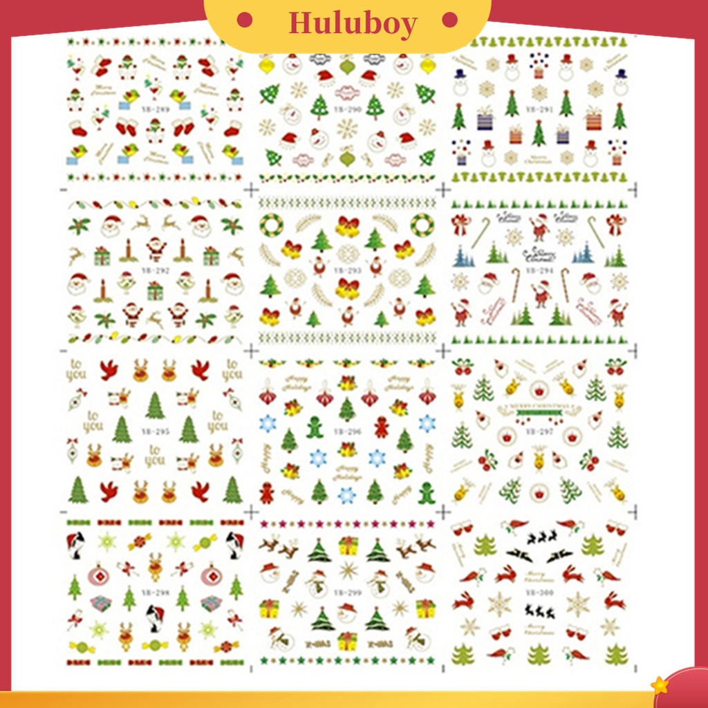 Huluboy Huluboy♡ 12pcs / Lembar Stiker Kuku Motif Natal Untuk Nail Art