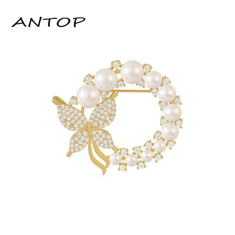 Bros Bentuk Kupu Candy Jewelry Fashion Korean Butterfly Brooches Gold Color Pearl Brooch Pins Rhinestone Breastpin for Women bros hijab Untuk Aksesoris Pakaian Cosplay