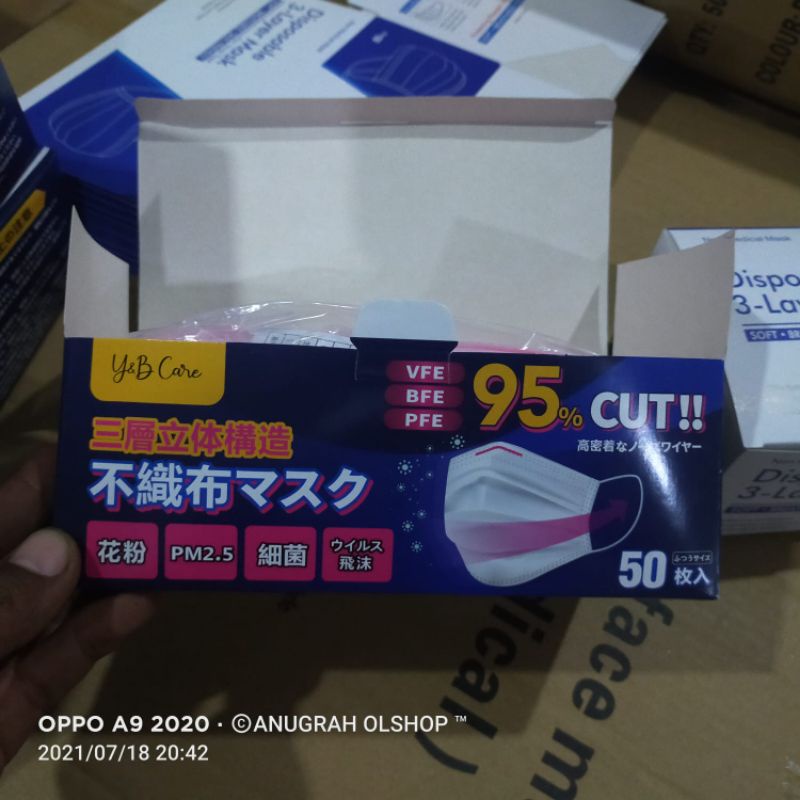masker 3 ply isi 50 pcs pink