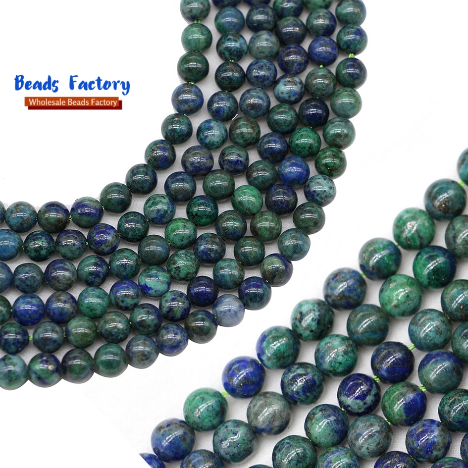 Manik Manik Batu Phoenix Kuarsa Hijau Chrysocola Bulat Longgar Untuk Membuat Perhiasan Gelang Diy