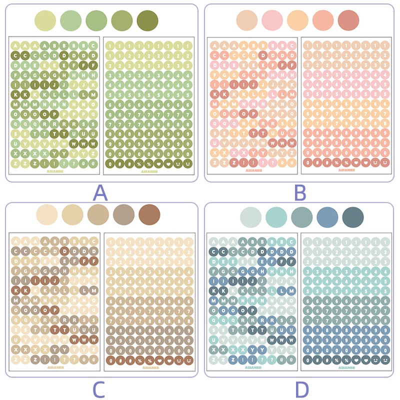 2 Lembar Stiker Motif Huruf Dan Angka Warna-Warni Untuk Pelajar