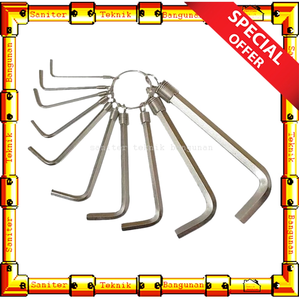 Kunci L Set 10 Pcs Popeye Hitam Silver Pendek Hex Key Kombinasi