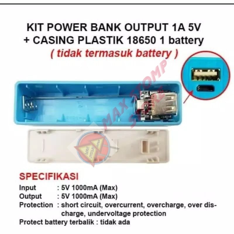 Box Kotak Power Bank 1 Slot Baterai 18650 Out 5V