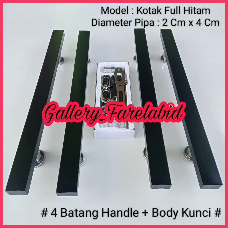 Handle Pintu Rumah Stainless Steel Kotak Hitam 45 Cm Full Set Body Kunci Gagang Pintu Rumah Modern Mewah Set Bodi Pelor Pegangan Pintu Kupu Tarung Tarikan Pintu Rumah Utama Minimalis