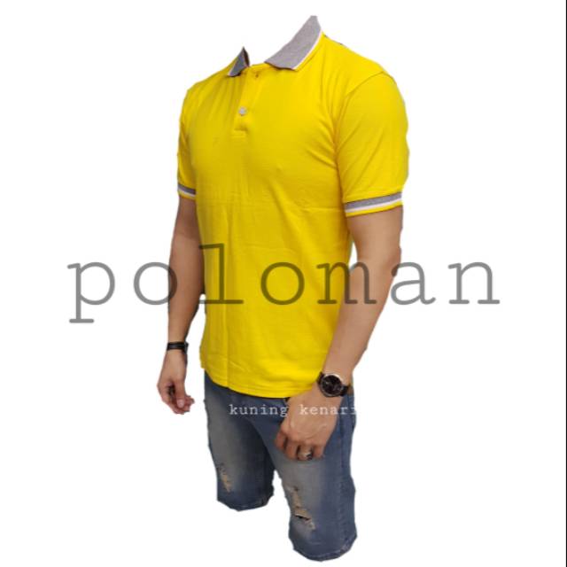 kaos Polo tshirt lacose polos kuning kenari krah abu. Seragam polo. Baju kerja. Kaos polos