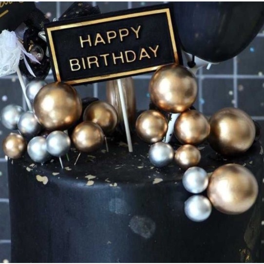 Perlengkapan Pesta Topper Kue Cupcake Bentuk Bola Emas Perak Cake Ulang Tahun Birthday