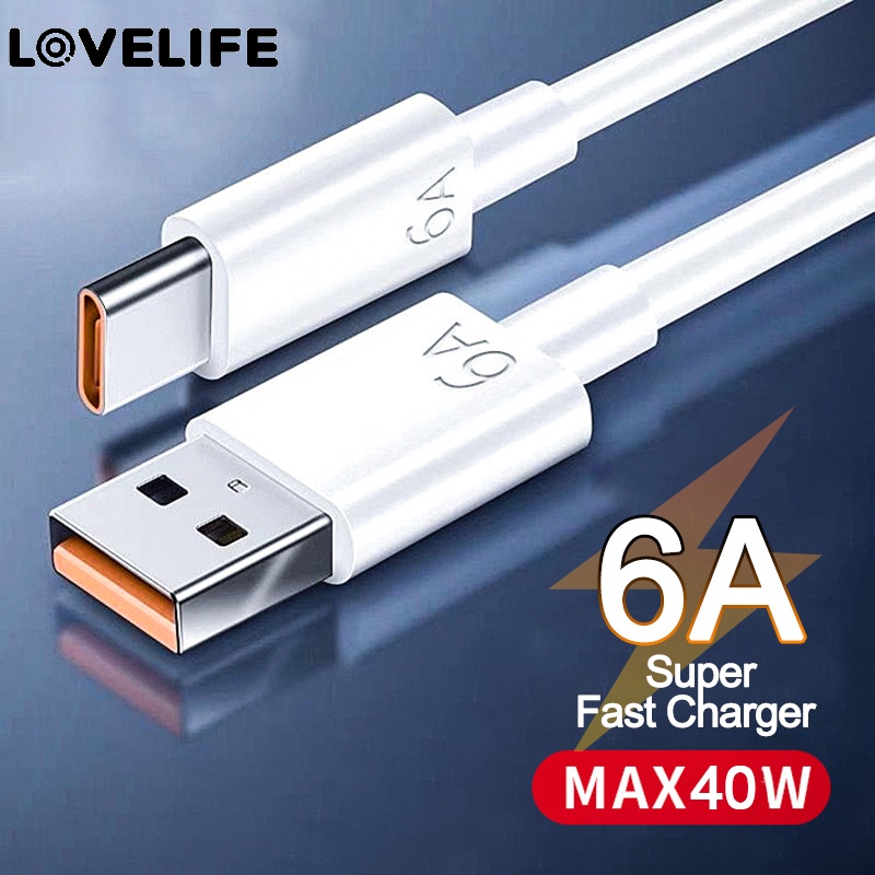 Kabel Data / Charger USB Tipe C 6A Fast Charging Panjang 2m Untuk Huawei Mate 40 &amp; Xiaomi