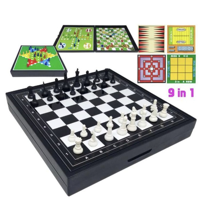 HS Magnetic Board Game 9 In 1 Catur Ludo Halma Ular Tangga