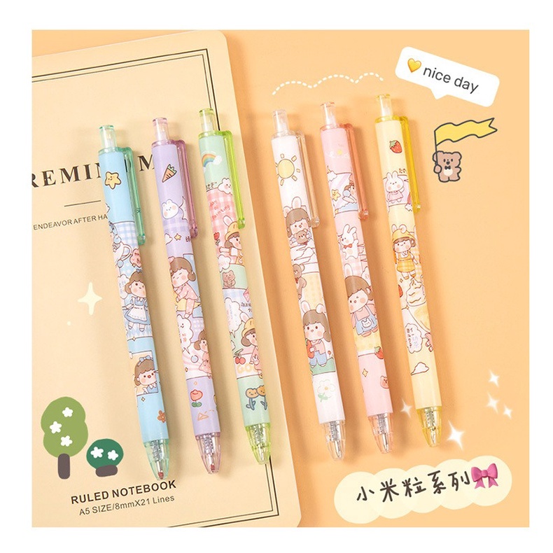 Bolpen tinta warna hitam 0.5 mm lucu motif beruang pink pulpen bolpoint pena tulis gadis imut korea pink kuning hijau biru