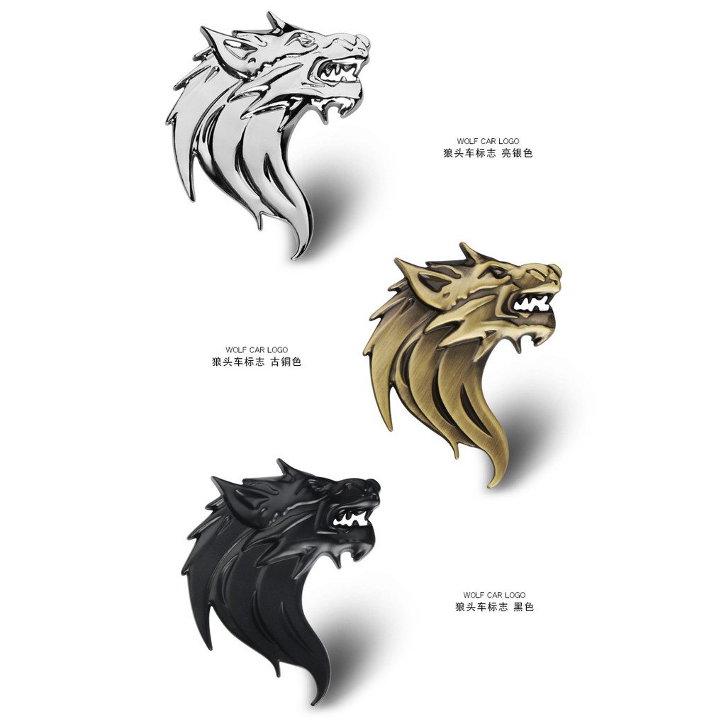 Stiker Emblem Motif Kepala Serigala 3D Bahan Metal untuk Mobil