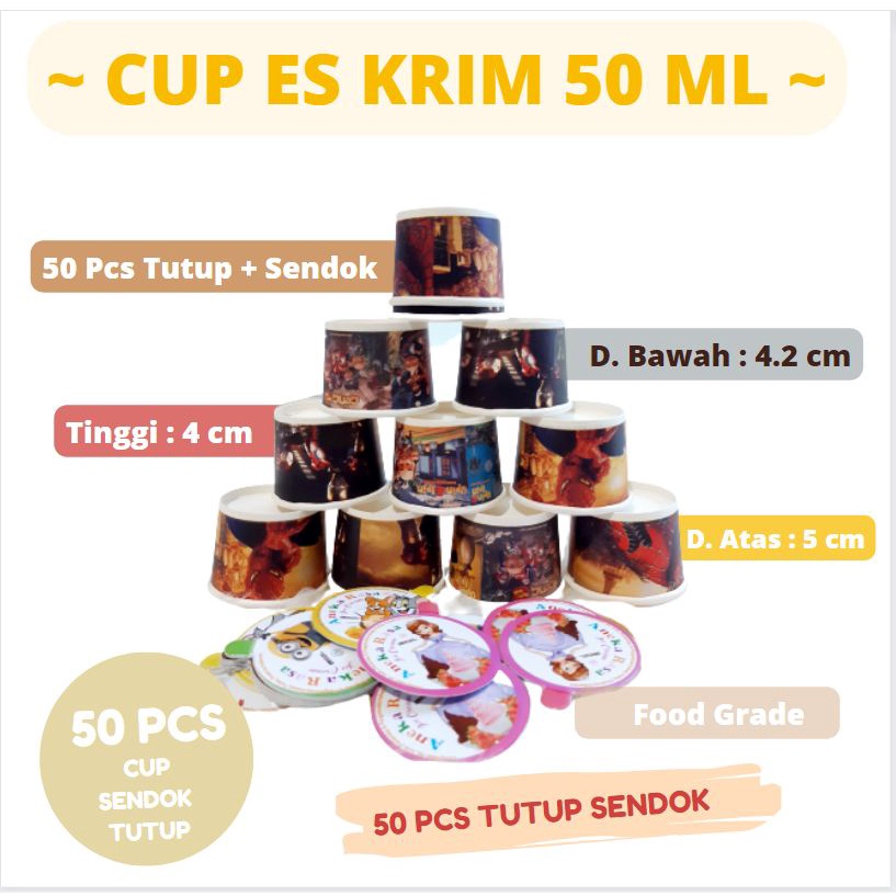 CUP ES KRIM DAN TUTUP NYA / PAPER CUP ES CREAM SENDOK TUTUP / CUP ICE CREAM LUCU