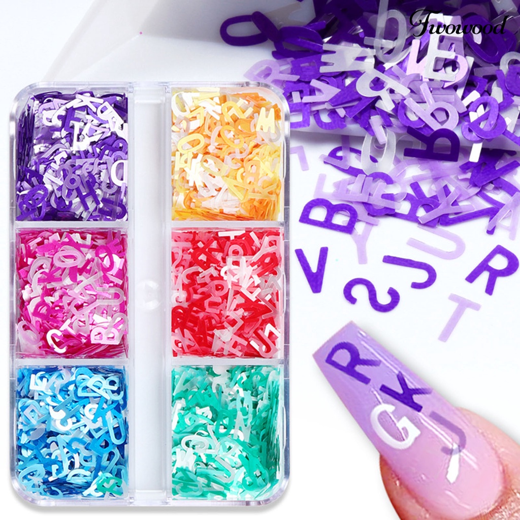 6 Grids Manicure Glitter Portable Bahan PET Light Matte 26 Huruf Inggris Untuk Anak Perempuan