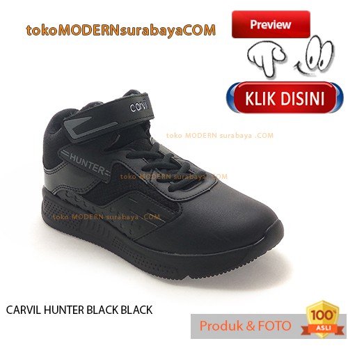 CARVIL HUNTER BLACK BLACK sepatu sekolah anak velcro casual sneacker