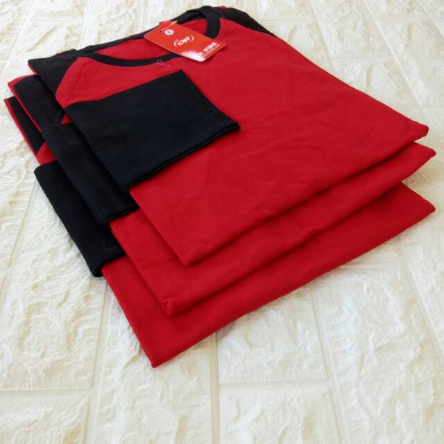 Kaos Polos Ragelan MERAH-HITAM lengan PANJANG Uk M L XL XXL