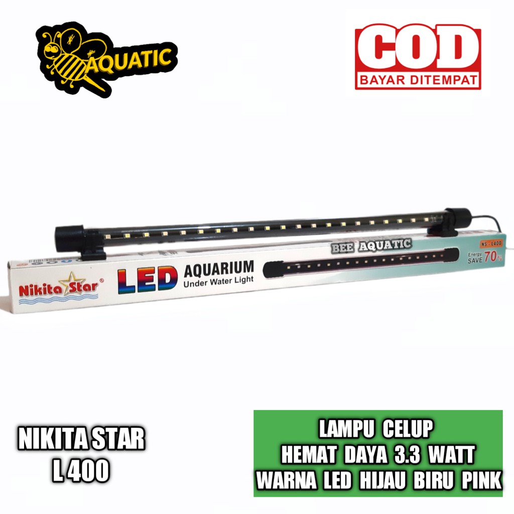 Lampu LED Aquarium Celup 40 Cm - Nikita Star - HIJAU BIRU PINK - 3.3 Watt - Lampu LED 3 Warna