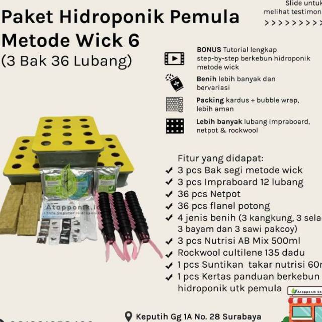 

paket hidroponik pemula metode wick 6