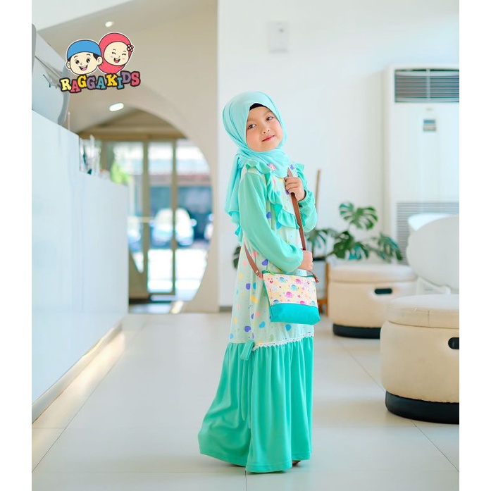 Gamis anak Raggakids RG60 + Pashmina instant Baju muslim Anak RG60 free tas dan mini bros